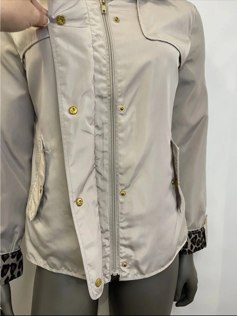 Cynthia Rowley Jacket Womens S Tan Leopard Print Full Zip Animal Spring Trench - Picture 11 of 13